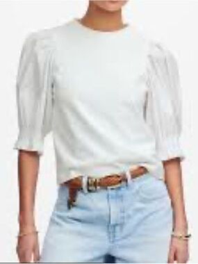 Madewell Women's XS White Solid Crew Neck 3/4
Puff Sleeve Knit Top NV971